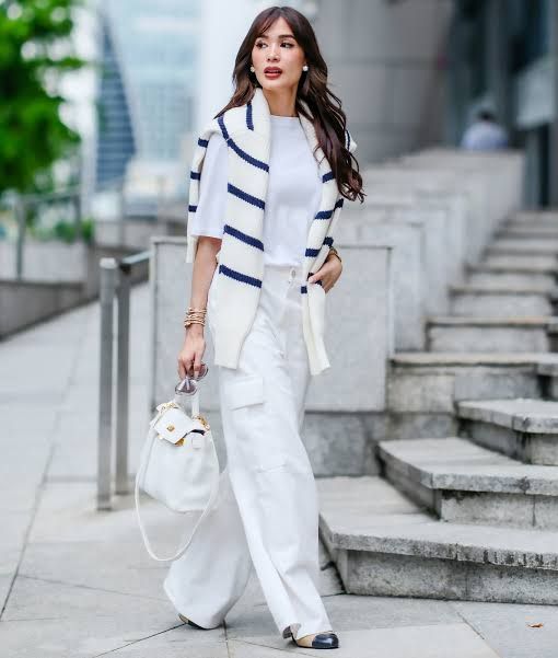 Chic Wide-Leg Trousers with a Draped Striped Sweater Chic Wide-Leg Trousers with a Draped Striped Sweater — Broadway Outfits