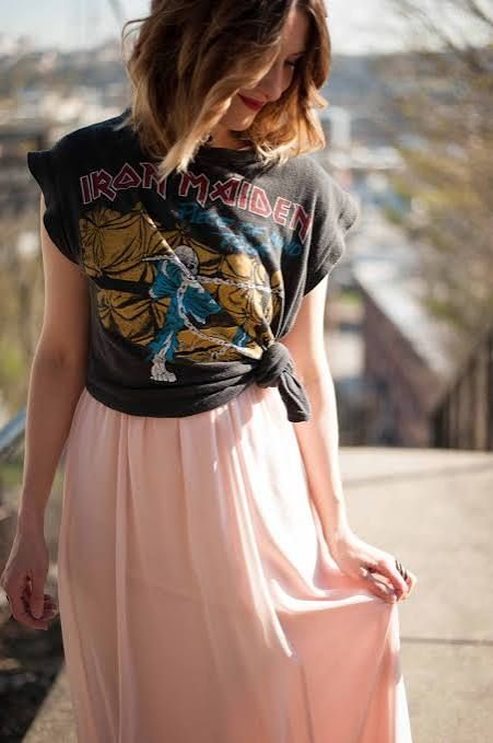 Tied Band Tee with Flowing Maxi Skirt — Band Tee Outfits