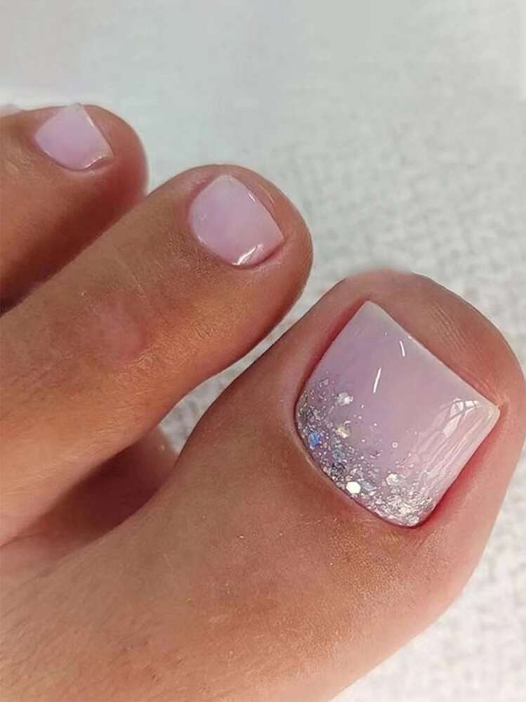 Pale Pink Glitter French Tip Toes Pale Pink Glitter French Tip Toes — Toe Nail Art