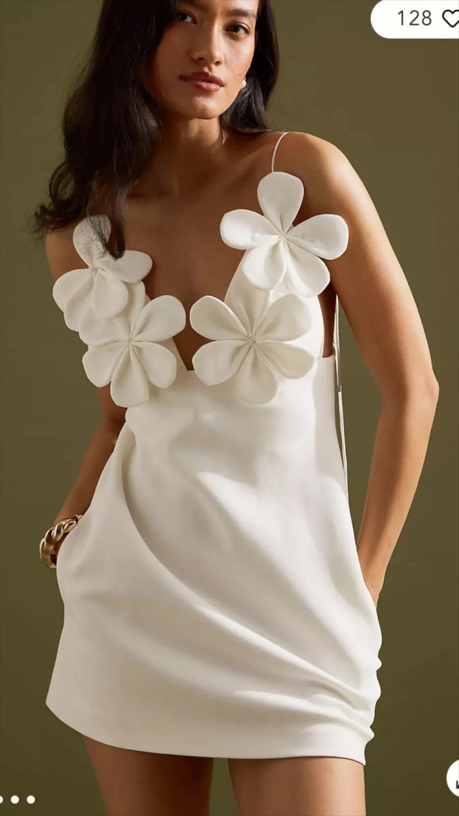 White 3D Floral Mini Dress with Gold Bracelet — Anthropologie Outfits
