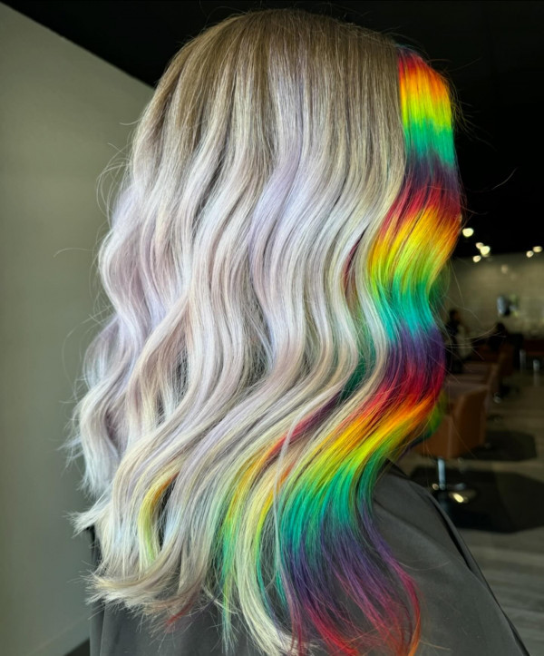 Platinum Blonde With Rainbow Face Framing Platinum Blonde With Rainbow Face Framing — Rainbow Hair