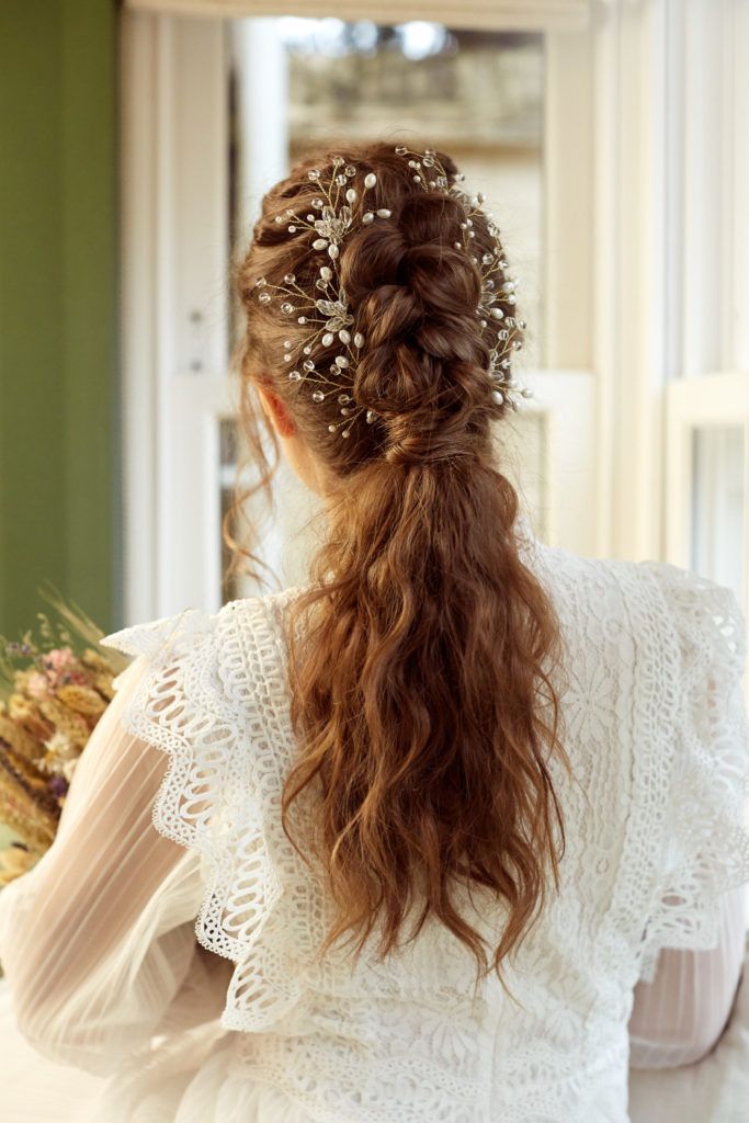 Auburn Braided Crown Ponytail Auburn Braided Crown Ponytail — Wedding Hairstyles for Curly Hair