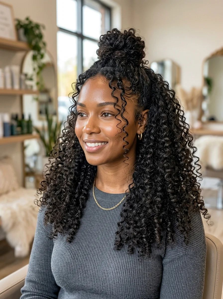 Voluminous Coils With Face-Framing Bangs — Half Up Half Down Natural Hair