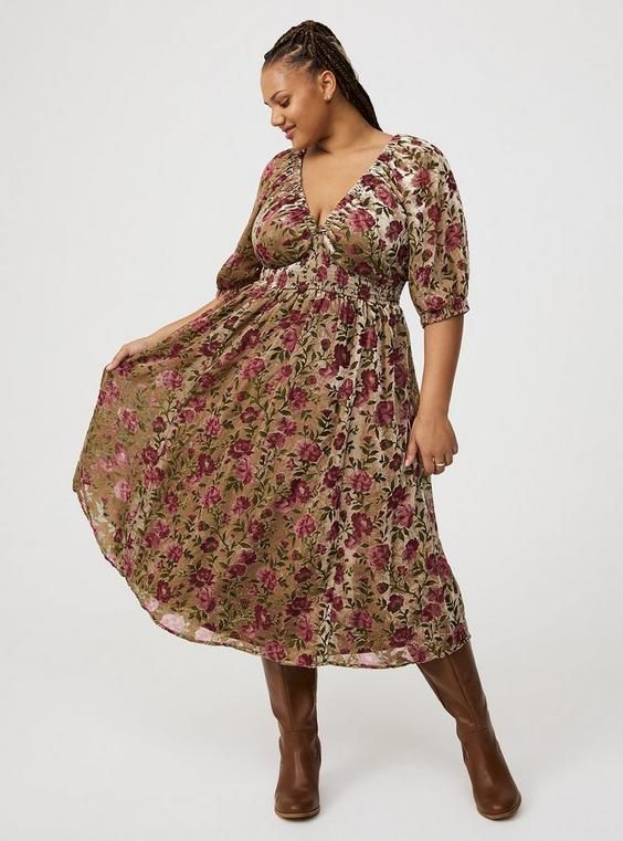 Plus Size - Burnout Velour Tea Length Dress - Torrid