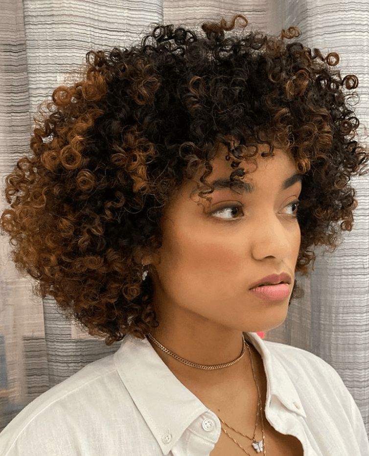 Chin Visual Idea — Balayage Curly Hair
