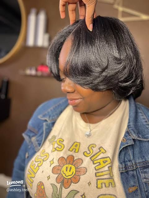 Layered Bob With Face-Framing Bangs Layered Bob With Face-Framing Bangs — Silk Press Bob