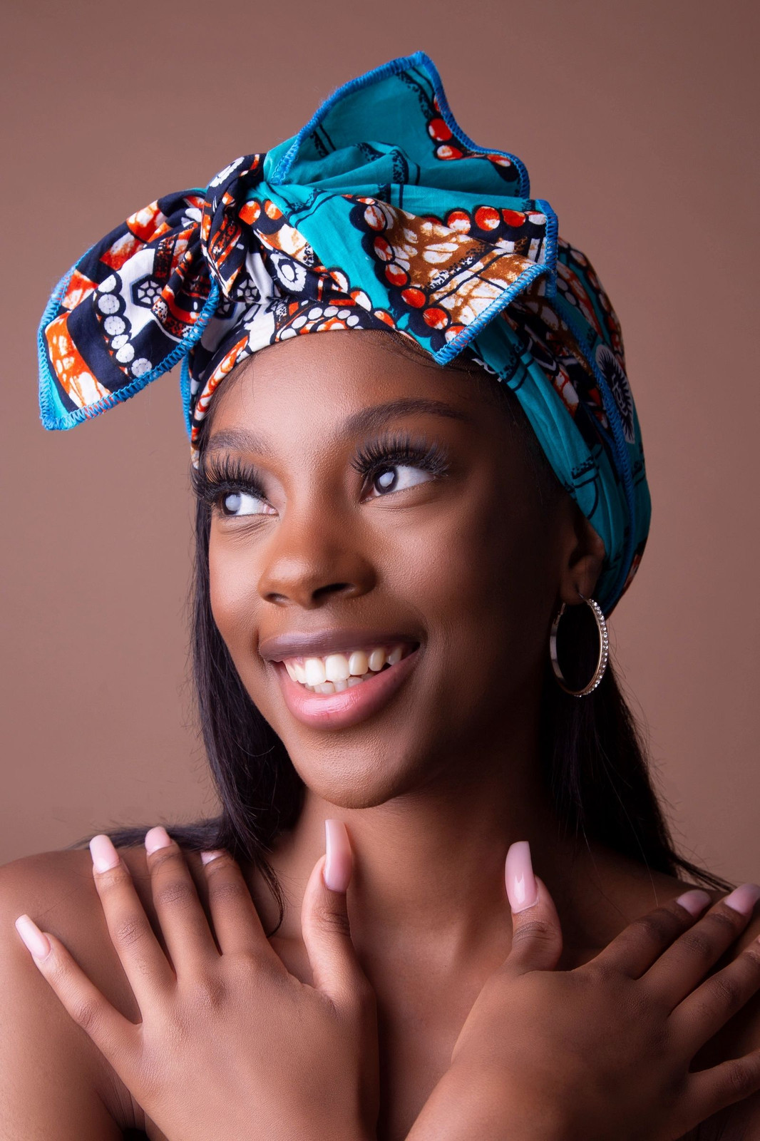 Vibrant Blue And Orange Headwrap With Bow Vibrant Blue And Orange Headwrap With Bow — Turban Styles