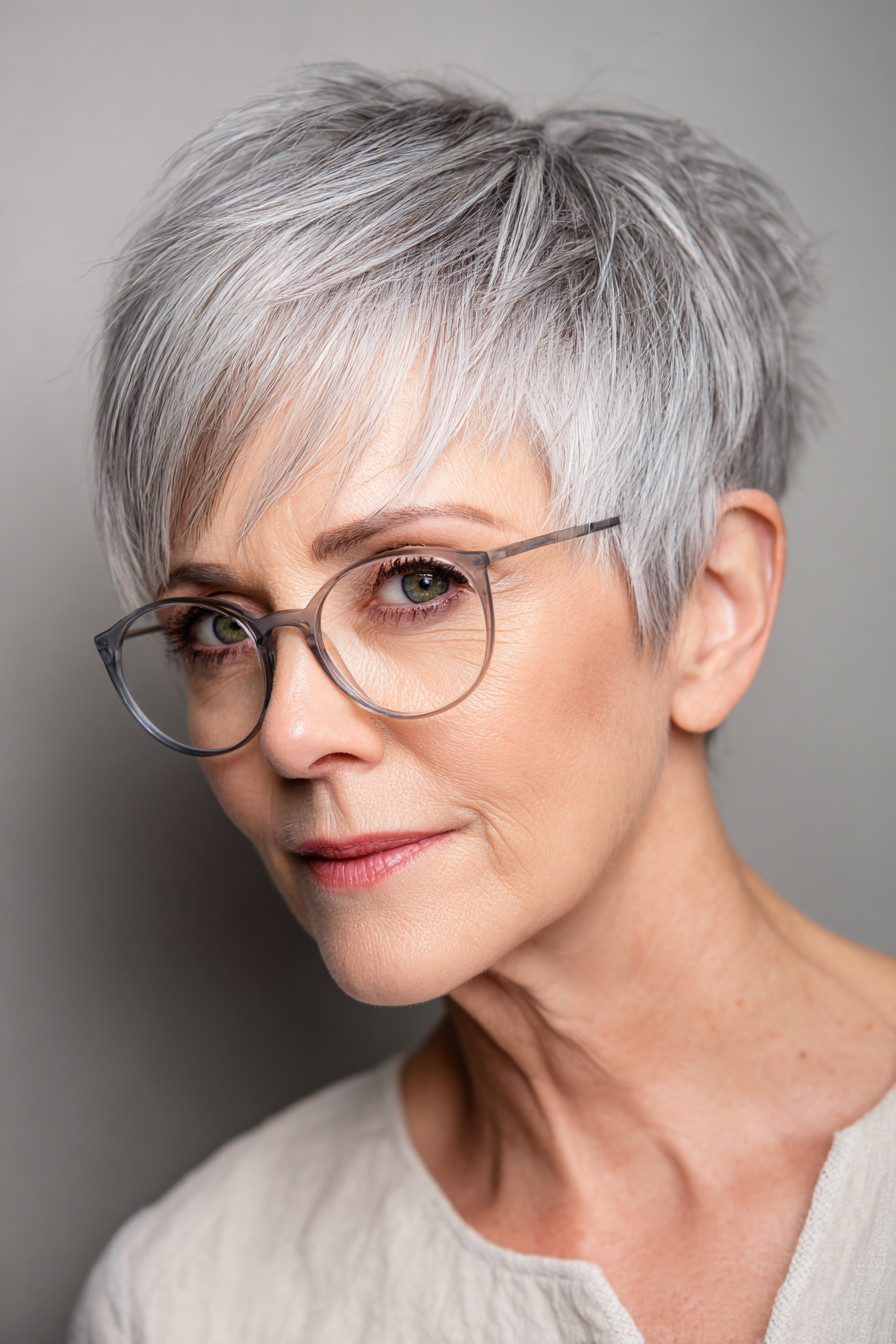 Textured Ash Blonde Pixie Cut Textured Ash Blonde Pixie Cut — Haircuts for Women Over 60 with Glasses