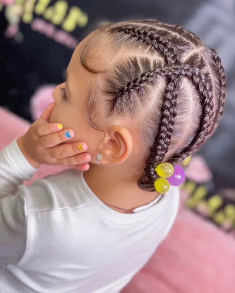 Mid-Back Cornrows to Braids with Beads Mid-Back Cornrows to Braids with Beads — Little Girl Braids