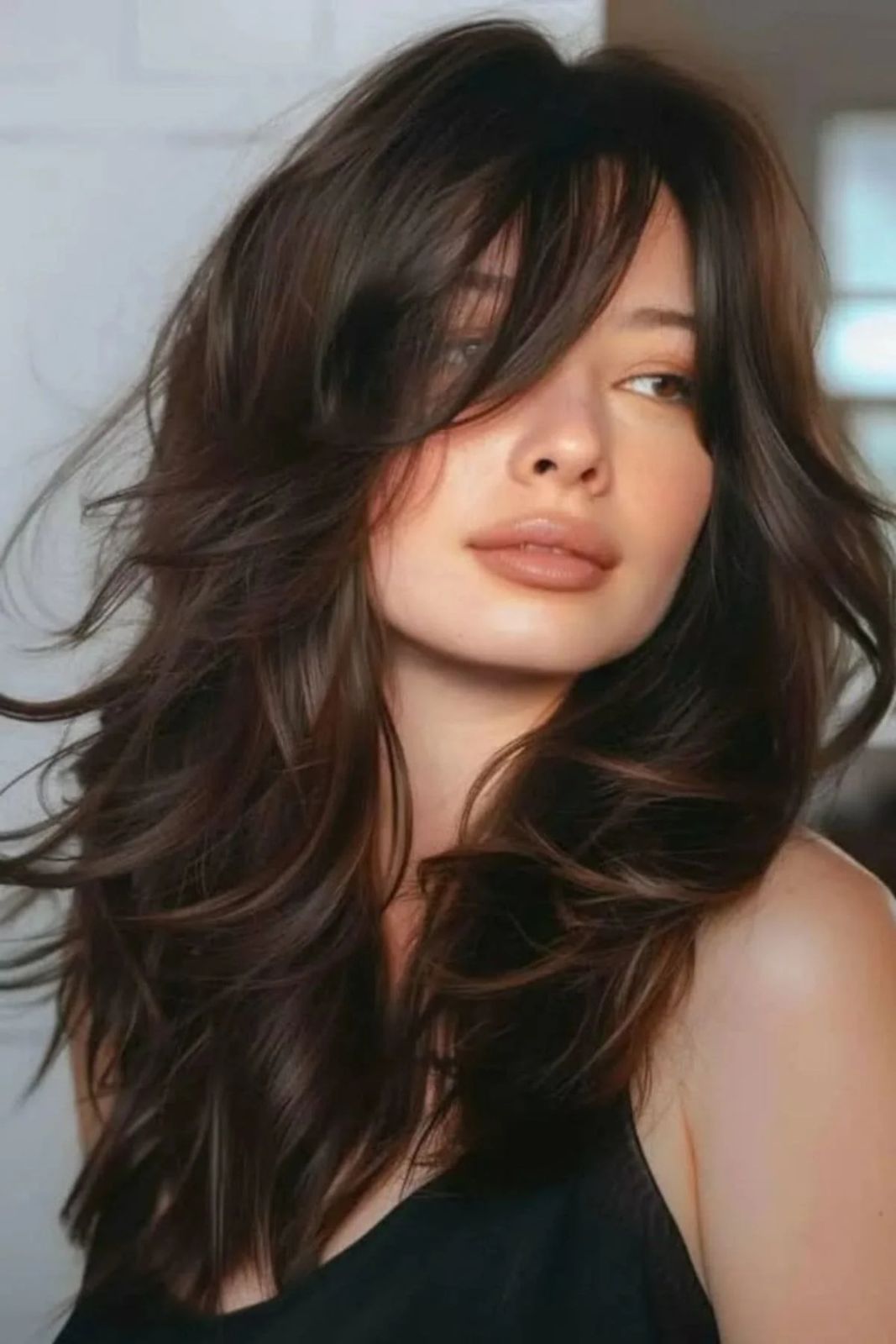 Textured Shag With Wispy Bangs — Silk Press with Layers