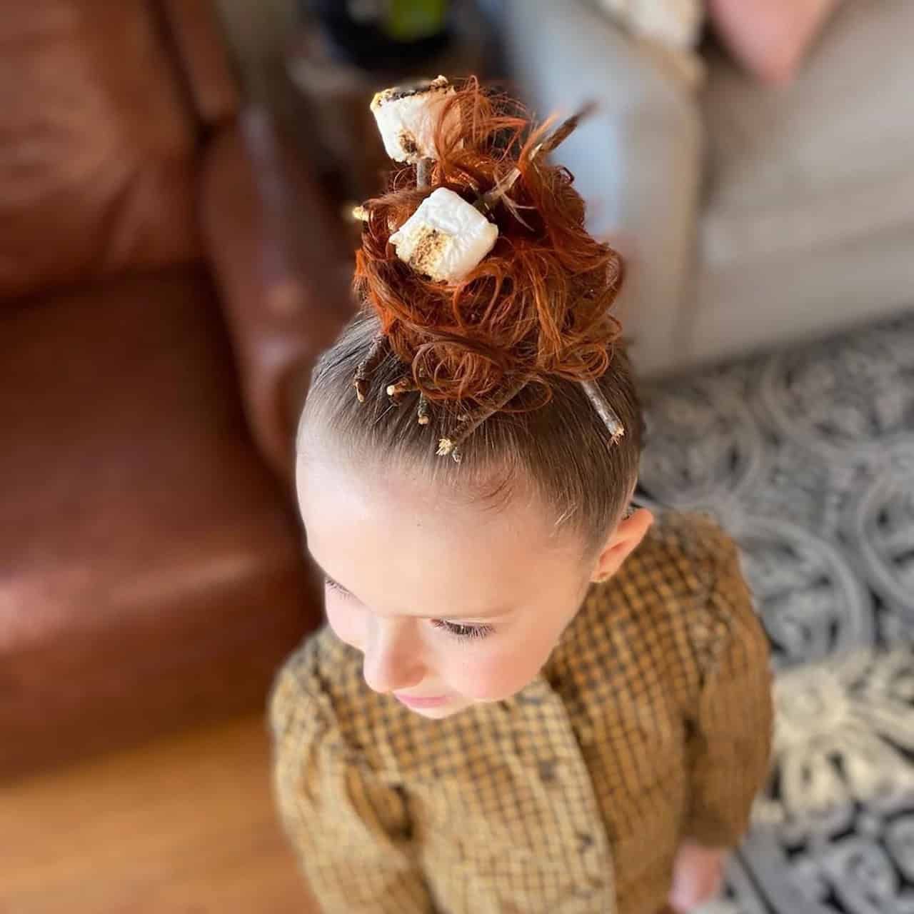 Messy Bun With Marshmallow Toppers — Wacky Hair Day Ideas
