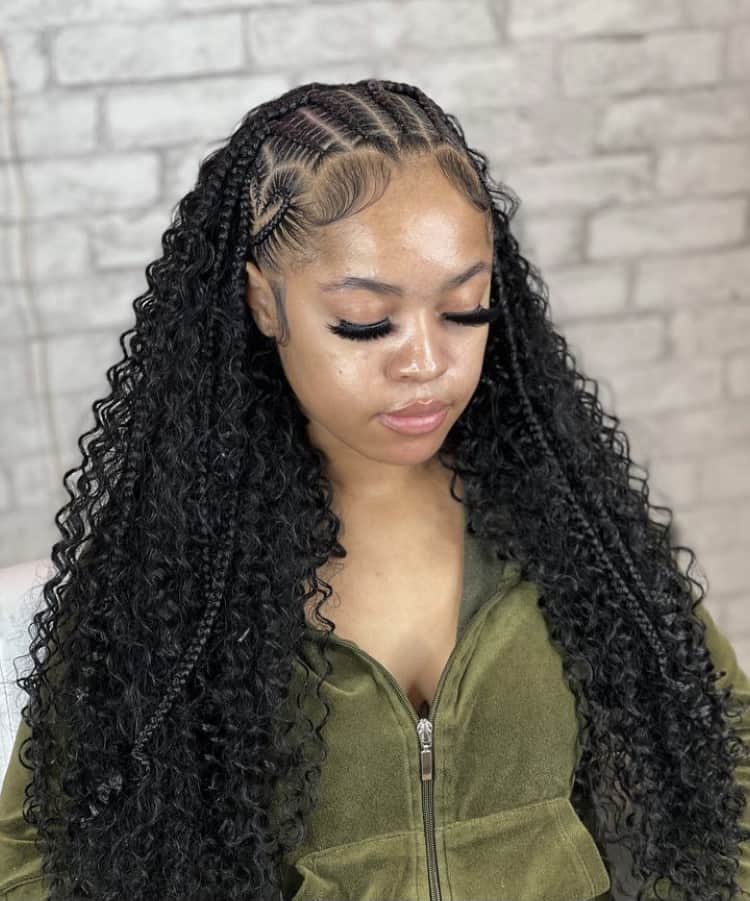 Stitch Braids With Baby Hairs And Curly Extensions