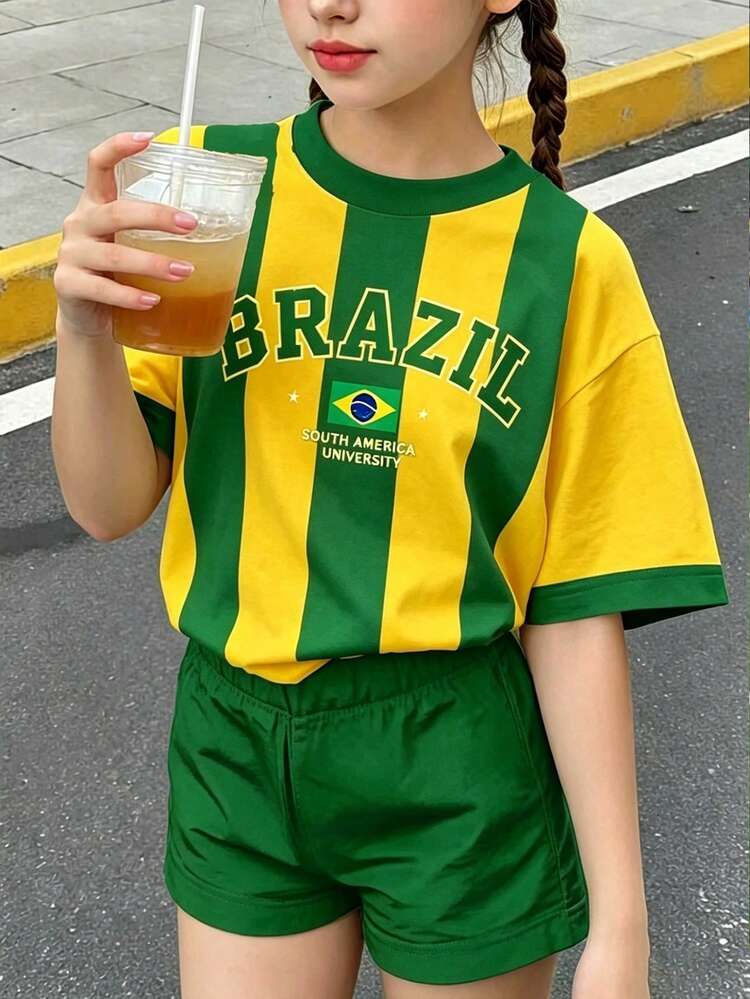 Kids' Casual: Brazil Striped Tee and Shorts Kids' Casual: Brazil Striped Tee and Shorts — Brazil Outfits