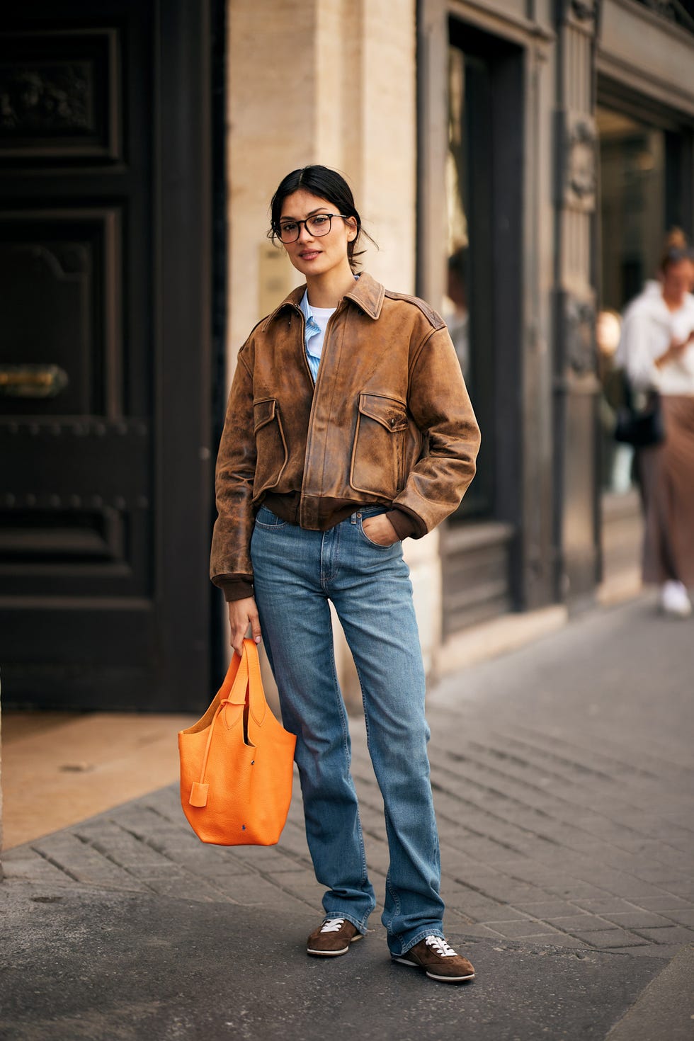 Classic Brown Bomber with T-Shirt and Jeans — Bomber Jacket Outfits
