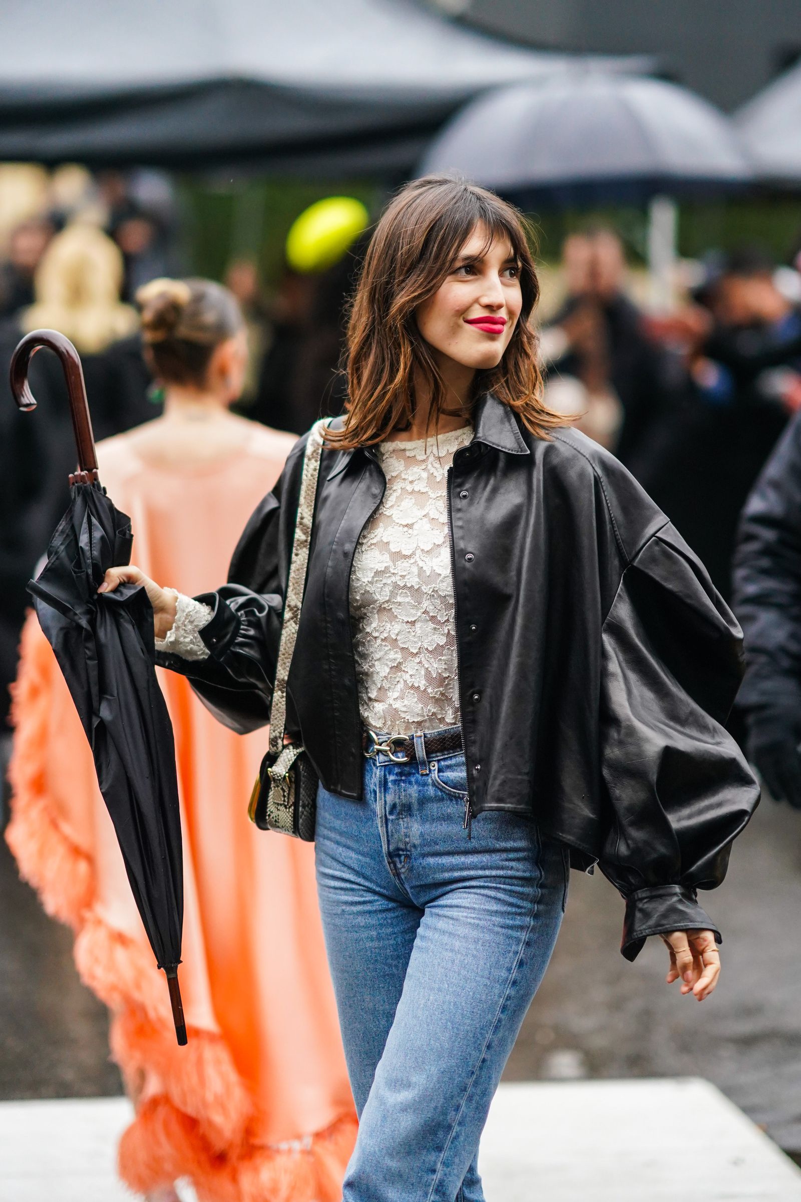 Leather Jacket and French Bangs for Street Style Leather Jacket and French Bangs for Street Style