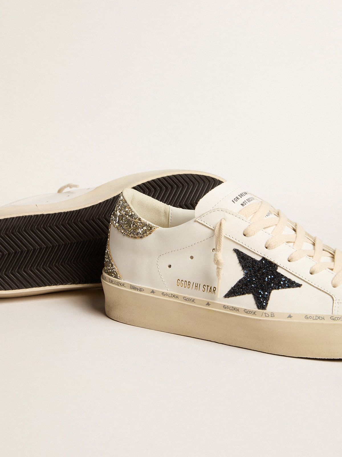 Hi Star Sneakers with Black Glitter Star and Gold Accents — Golden Goose Outfits