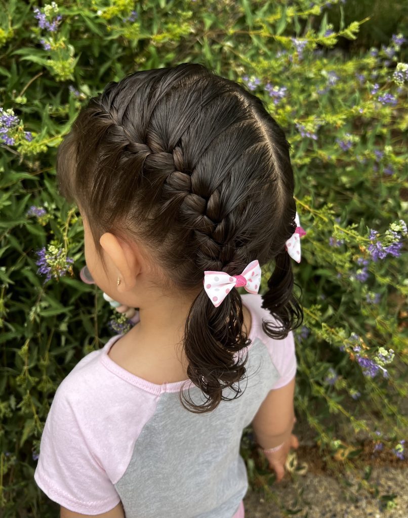 French Braids to Curls with Polka Dot Bows — Toddler Braids