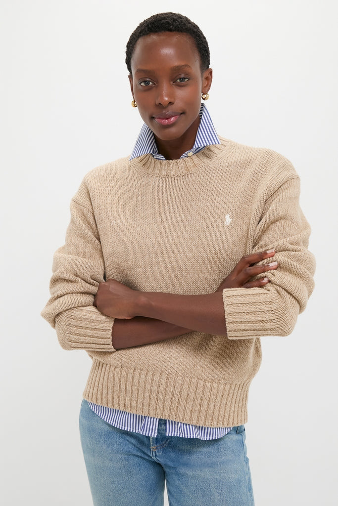 Effortless Layering: Knit Sweater Over Striped Shirt — Ralph Lauren Outfits