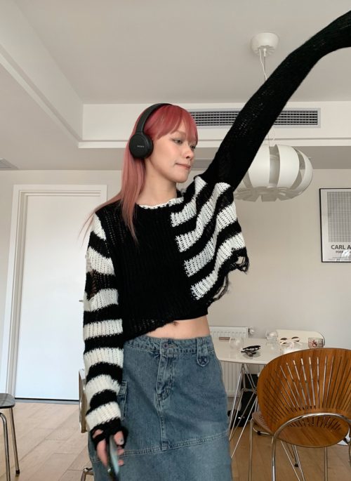 Asymmetrical Stripes and Denim Mini Skirt Asymmetrical Stripes and Denim Mini Skirt — Pop Punk Outfits