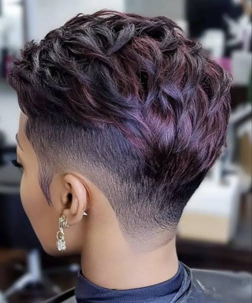 Dark Pixie With Purple Red Tones — Undercut Pixie
