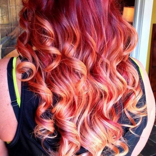 No Bangs Mid-Back Wavy Intense Fire Red — Fire Red Hair