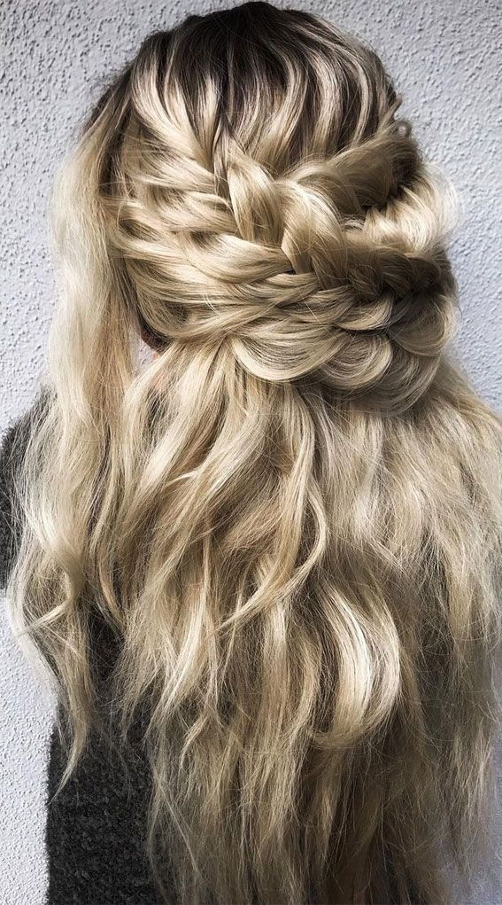Braided Crown Half-Up With Waves — Layered Braids