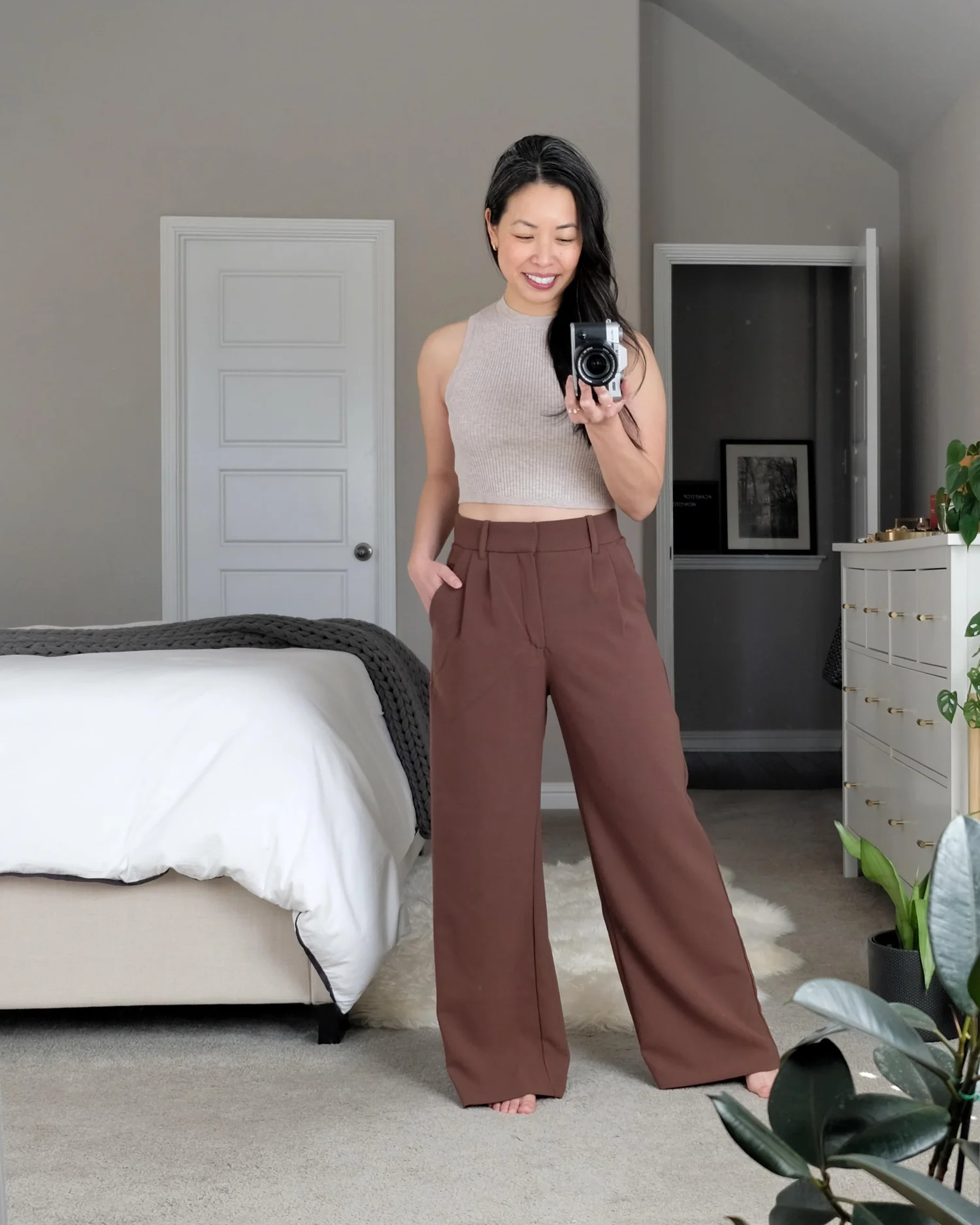 Relaxed Brown Wide Legs with a Halter Top — Wide Leg Pants