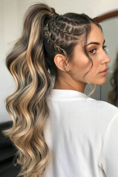 Braids Crown With Loose Waves — Braided High Ponytail