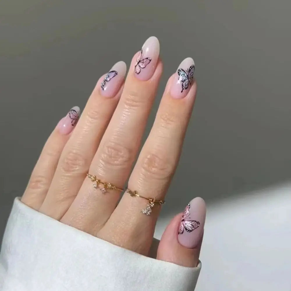 Sheer Pink Butterfly Decal Oval Extensions — Nail Extensions