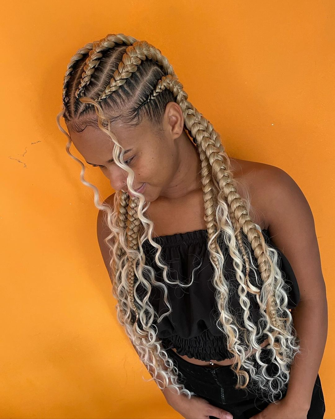 Platinum Blonde Stitch Braids with Curly Ends — Colorful Braids