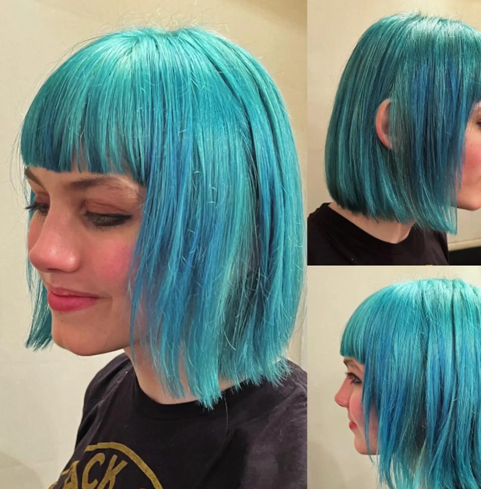 Chin Bob With Blunt Aqua Bangs — Aqua Hair
