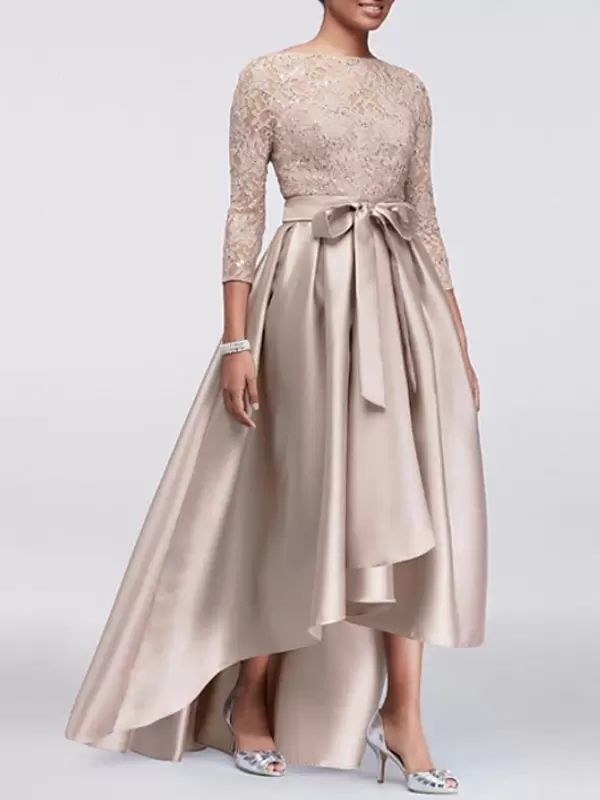 Champagne Lace Top and Satin High-Low Skirt Set — Grandmother of the Bride Outfits