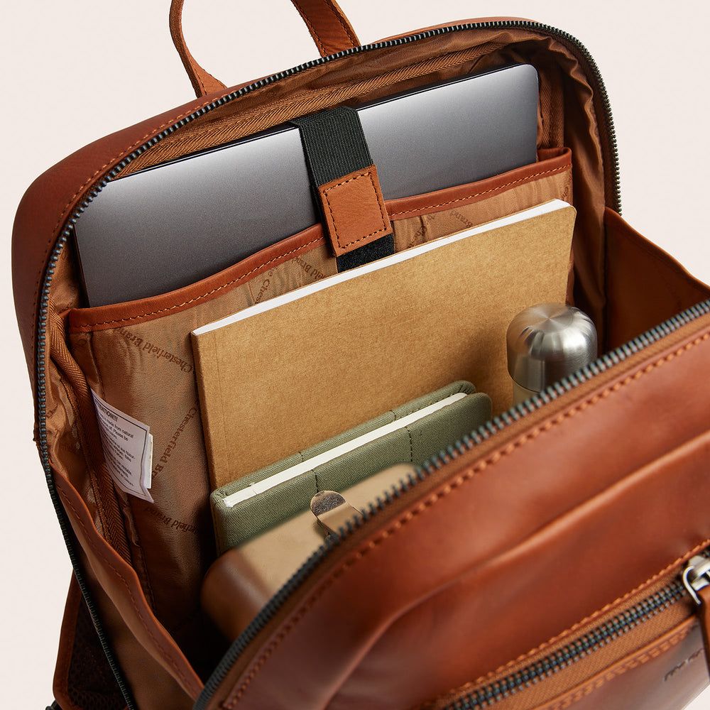 Organized Leather Backpack Interior — Laptop Bags for Women