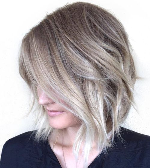 Wavy Ash Blonde Bob Wavy Ash Blonde Bob — A-Line Bob