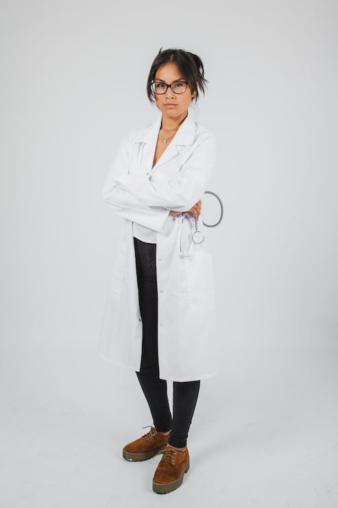 Lab Coat Ensemble with Brown Boots and Glasses Lab Coat Ensemble with Brown Boots and Glasses — Doctor Outfits Women