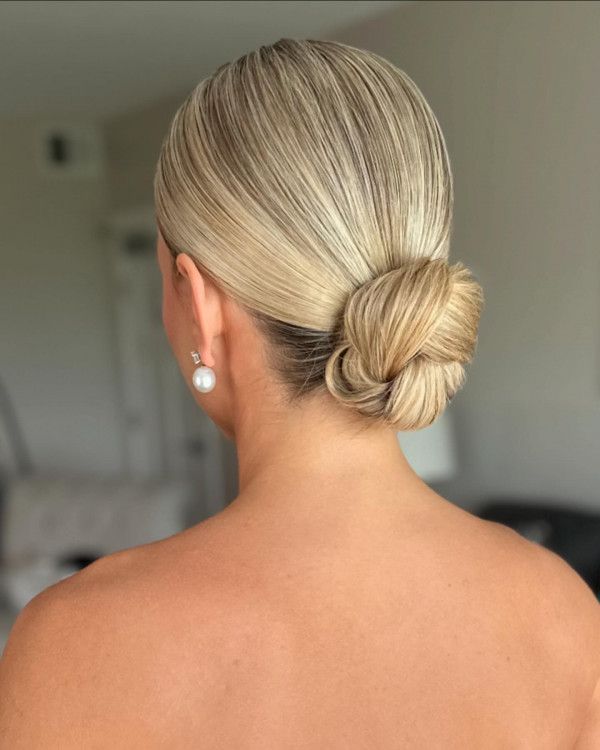 Ash Blonde Chin Length Sleek Bun — Sleek Low Bun