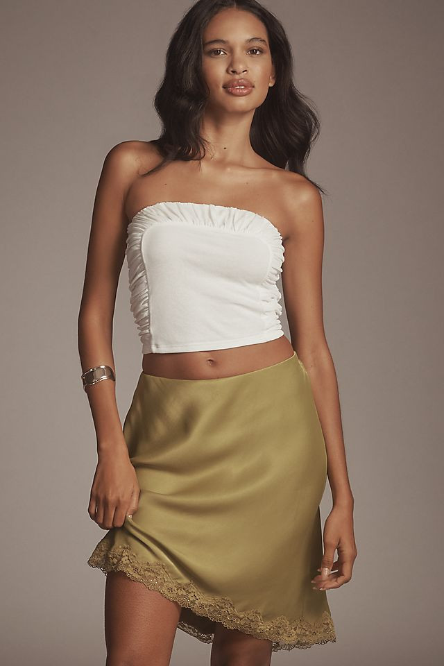 Olive Green Lace-Trim Slip Skirt with Tube Top Olive Green Lace-Trim Slip Skirt with Tube Top — Slip Skirts
