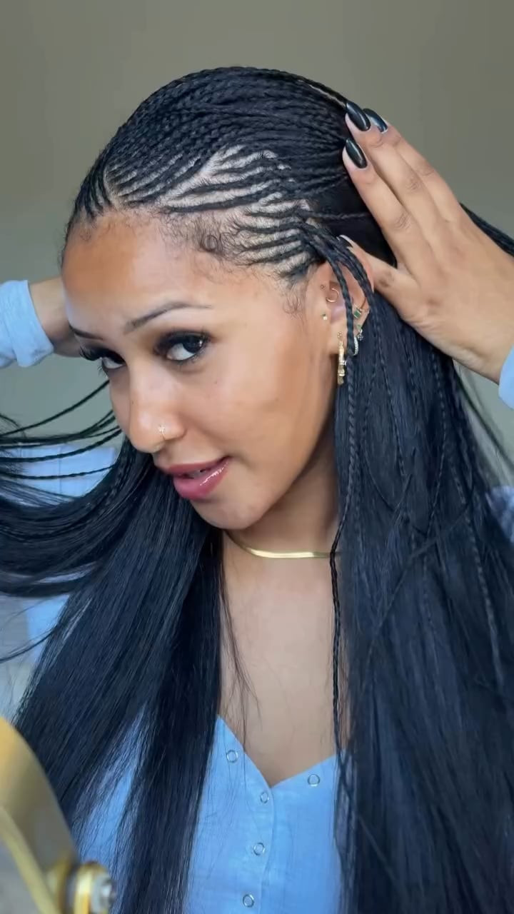 Black Cornrows With Coily Ends Black Cornrows With Coily Ends — Half Up Half Down with Braids
