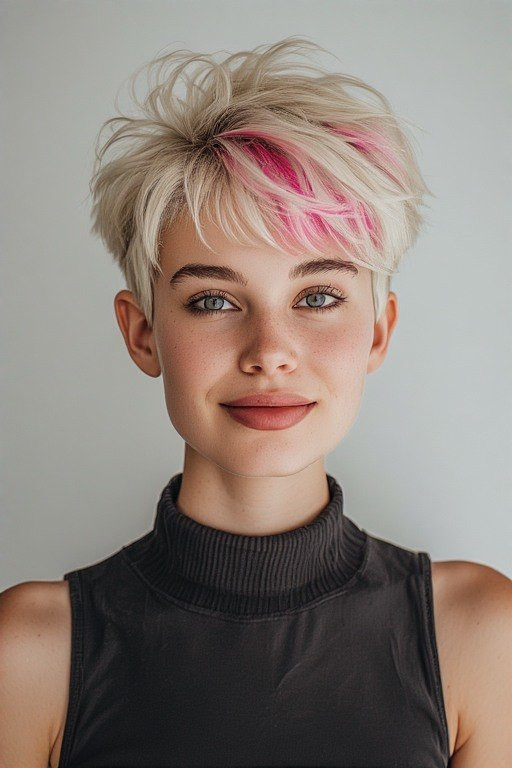 Textured Pixie With Pink Accents Textured Pixie With Pink Accents — Pink Highlights