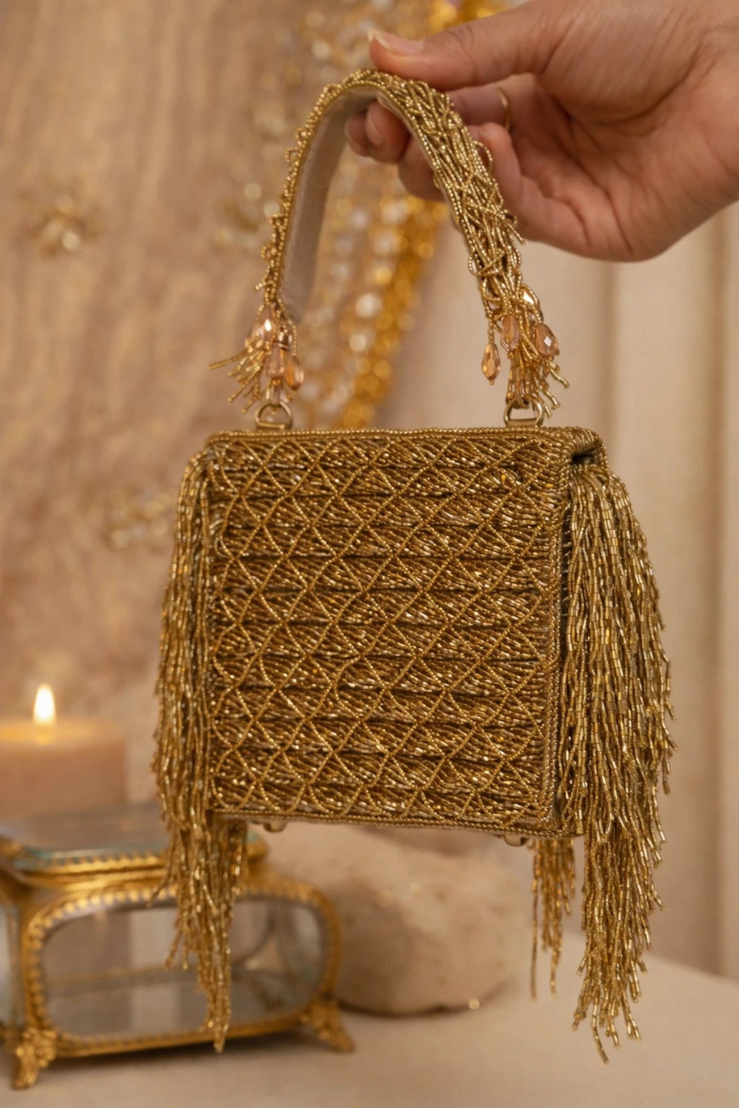 Sona Jaal Golden Wedding Clutch Bag | House of Siora