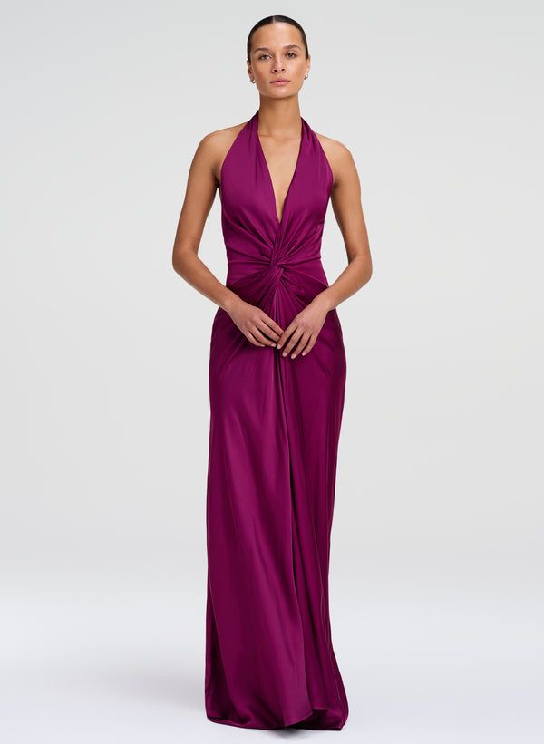 Purple Silk Maxi Dress with Twisted Halter Neck Purple Silk Maxi Dress with Twisted Halter Neck — Silk Dresses