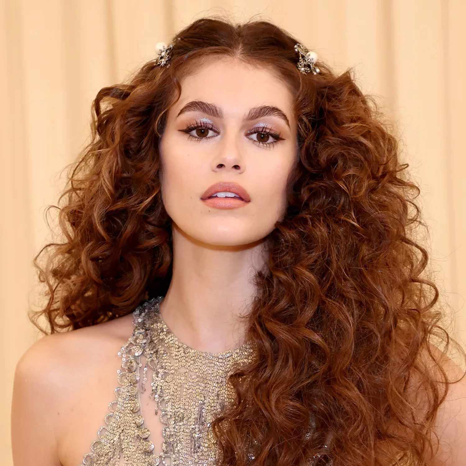 Dark Brown Curls with Pearl Clips — Party Hairstyles
