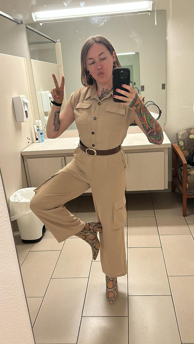 Beige Jumpsuit with Snakeskin Boots for a Polished Statement Beige Jumpsuit with Snakeskin Boots for a Polished Statement — Corporate Baddie Outfits