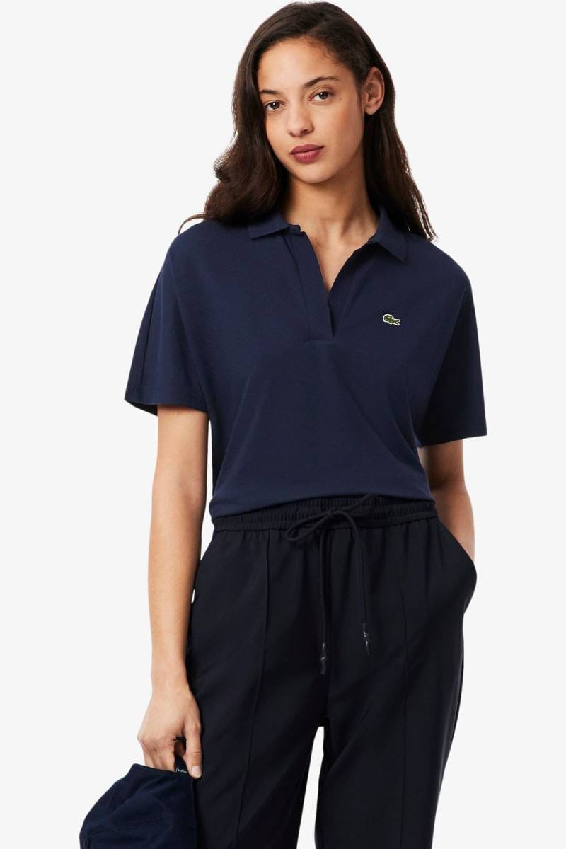 Classic Casual: Navy Polo with Drawstring Trousers Classic Casual: Navy Polo with Drawstring Trousers — Polo Shirt Outfits Women