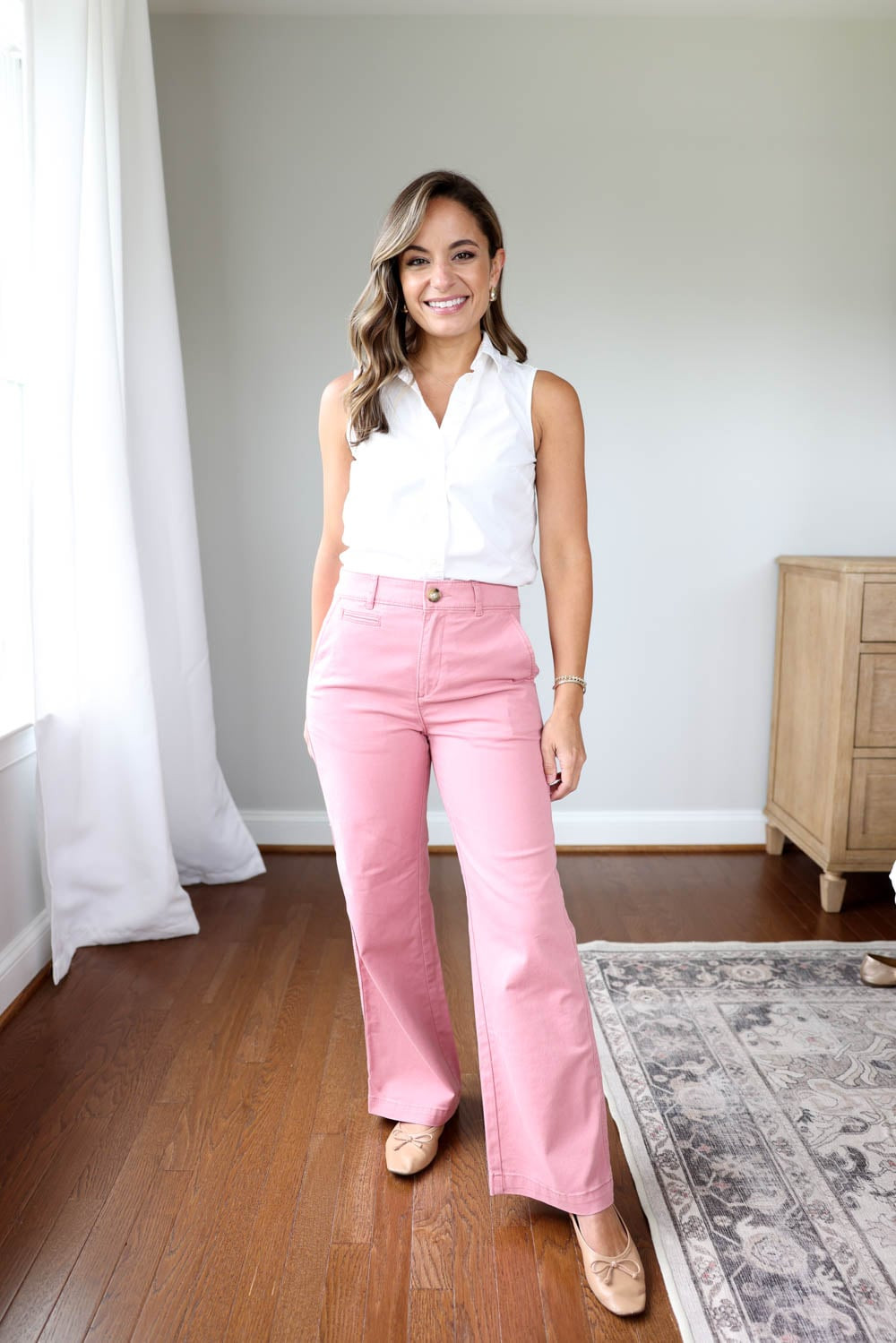 Vibrant Pink Wide-Leg Trousers with a White Blouse — Preschool Teacher Outfits