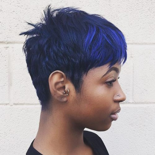 Edgy Navy Pixie with Spiky Bangs Edgy Navy Pixie with Spiky Bangs — Navy Blue Hair