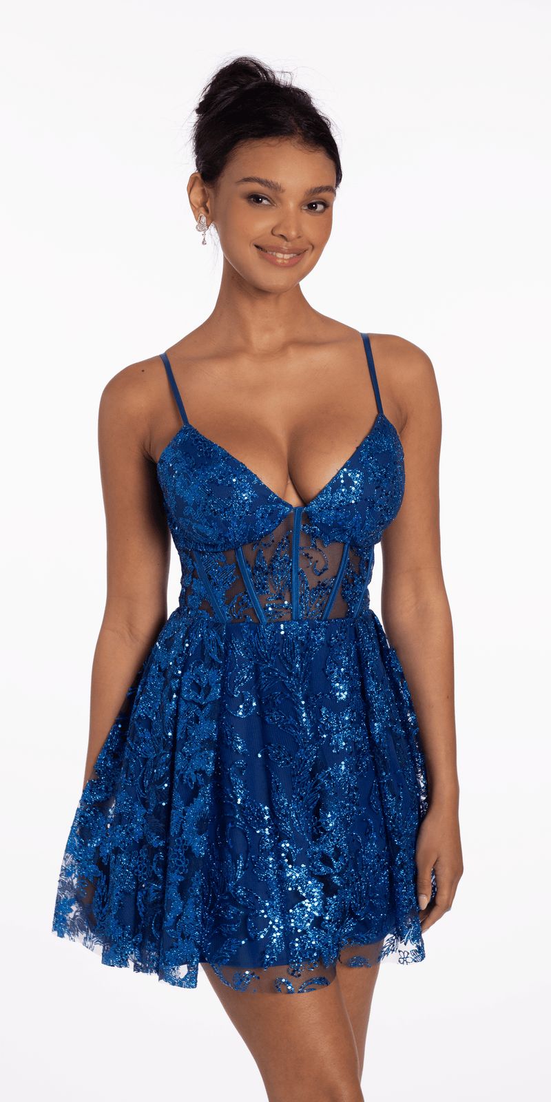 Royal Blue Glitter Mesh Skater Dress for Parties Royal Blue Glitter Mesh Skater Dress for Parties — Skater Dresses