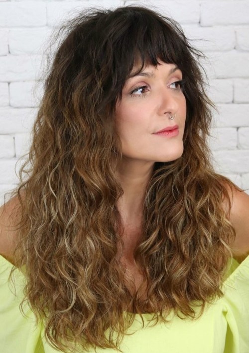 Dark Base With Blonde Highlights — Long Hair with Bangs