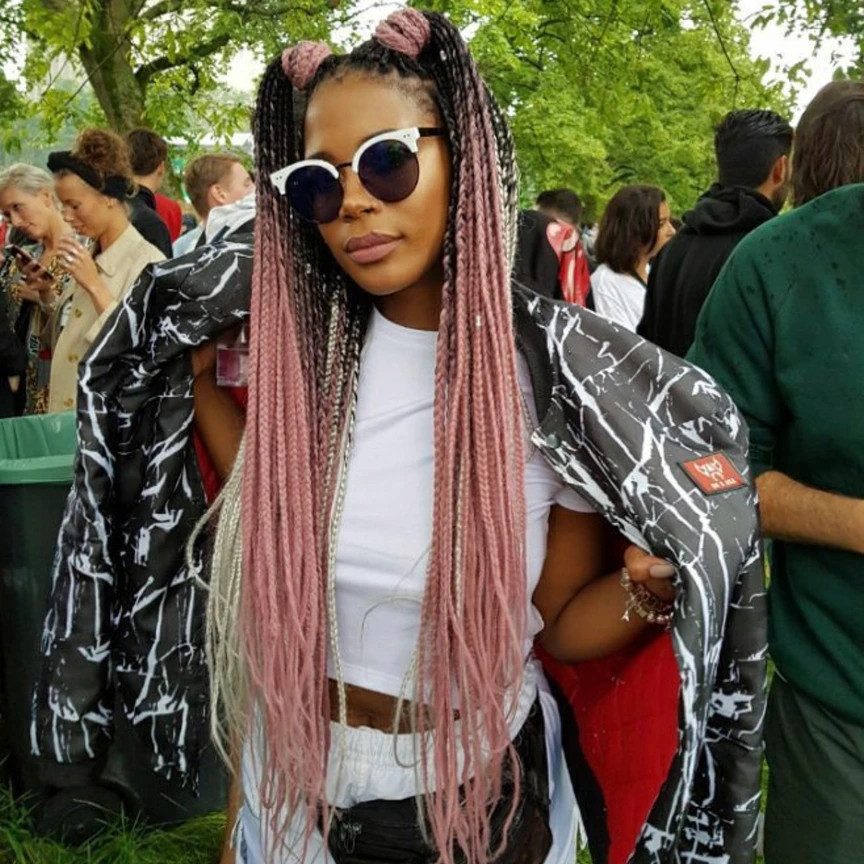 Pink Ombre Braids in High Ponytails