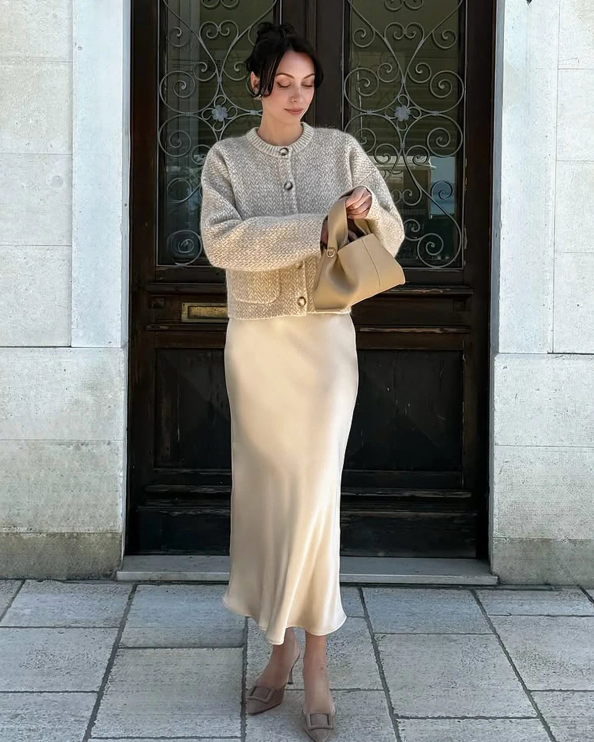 Elegant Silk Satin Maxi Skirt in Neutral Tones Elegant Silk Satin Maxi Skirt in Neutral Tones — Maxi Skirts
